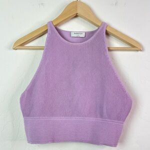 Aritzia Babaton Sculpt Knit High Neck Racerback Crop Top in Lavender Size Large